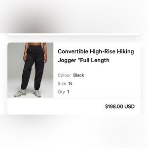 lululemon Black Convertible High-Rise Jogger size 14